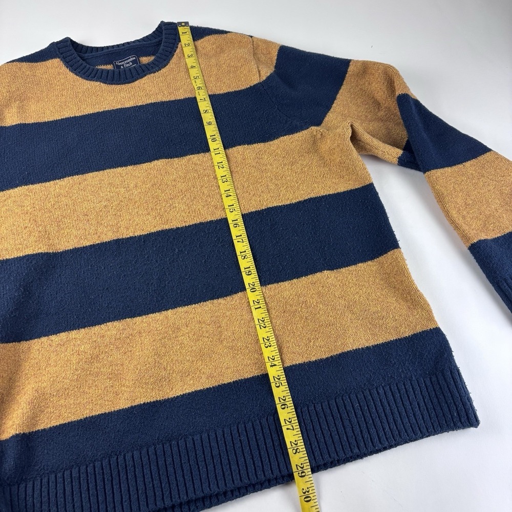 Abercrombie & Fitch Sweater Mens XXL Yellow Striped Cotton Blend Crewneck 2XL - Picture 7 of 8